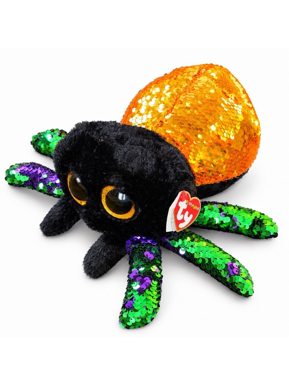🕷️ TY Flippables Spider Plush – Orange, Green & Purple Sequins – New With Tag